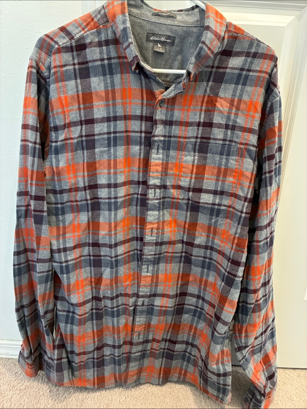 Eddie Bauer Orange and Gray Plaid Button-Down Shirt